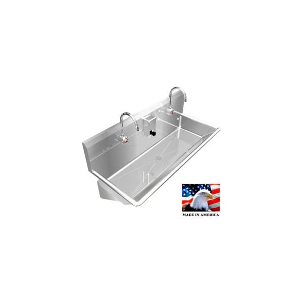 Best Sheet Metal. BSM Inc. Stainless Steel Sink, 2 Station w/Electronic Faucets, Wall Mounted 42" L X 20" W X 8" D 021E42208B - main
